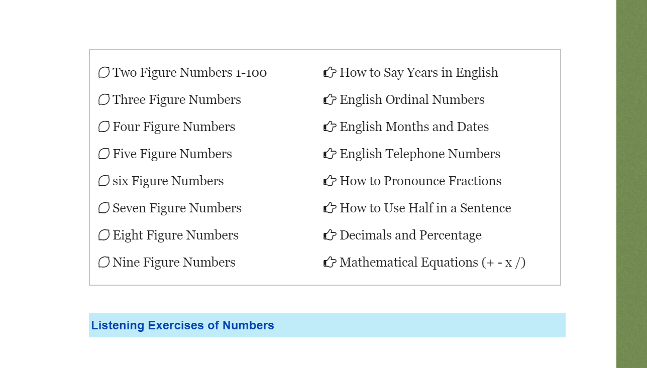 angol számok gyakorlása